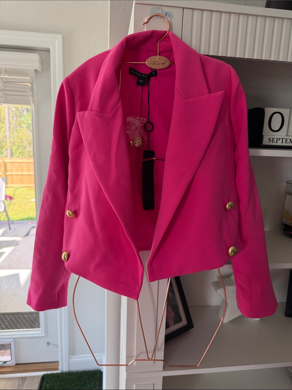 Black Halo Hot Pink Cropped Double-Breasted Blazer